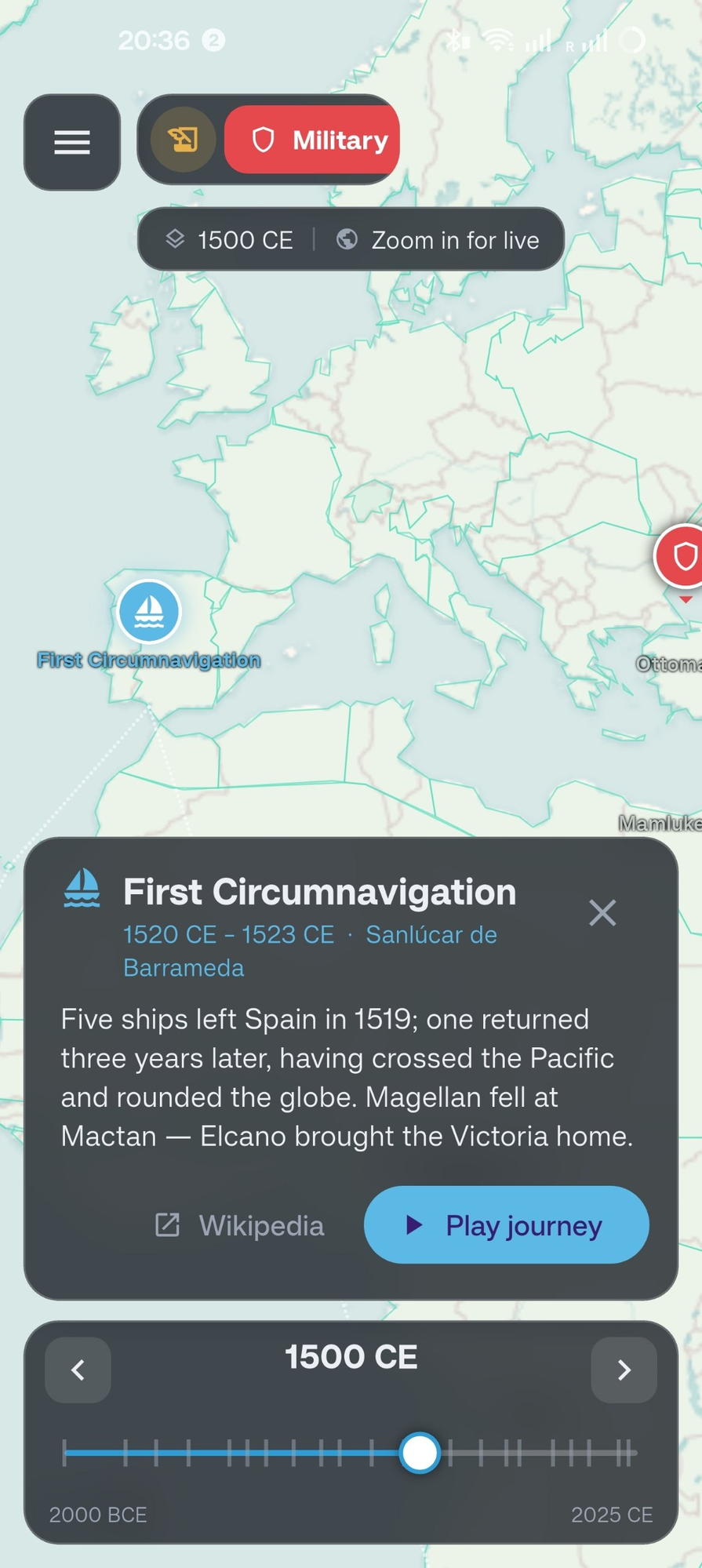 First Circumnavigation event card, 1500 CE